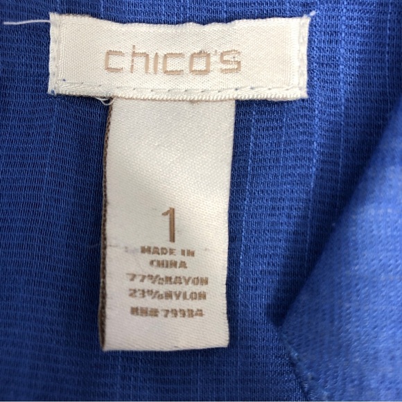 Chico’s Pleated Button Up Roll Tab Sleeves Blue Tunic 1 (Medium) - Picture 6 of 6